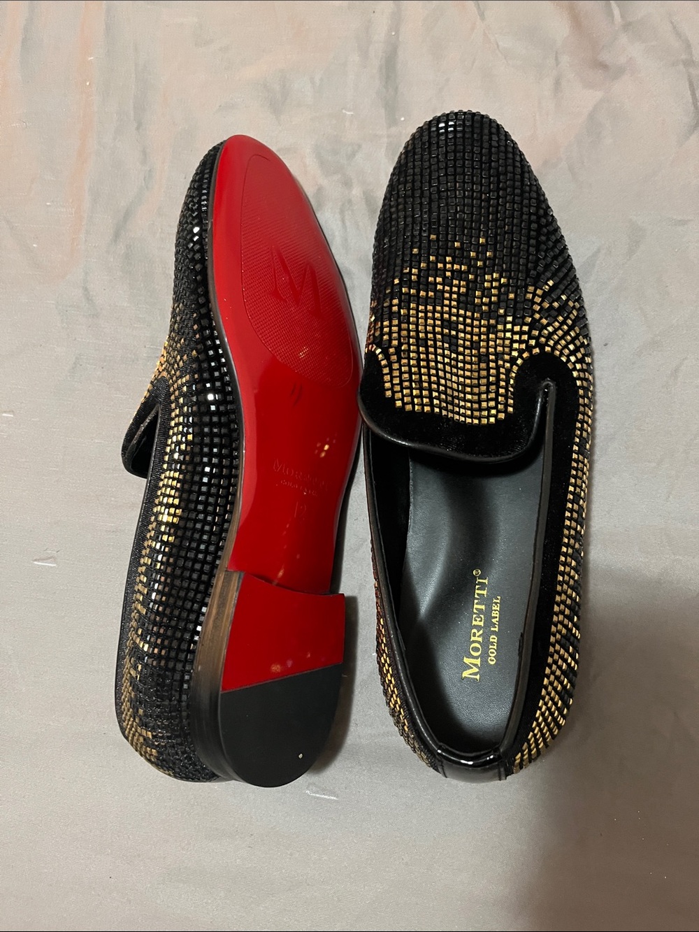 Moretti Gold & Black Crystal Embellished Men’s Loafers Brand New
